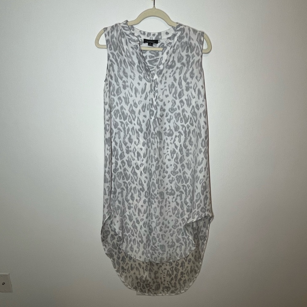 Acrobat 100% Silk Gray Leopard Print Sleeveless High Low Dress Sz XS